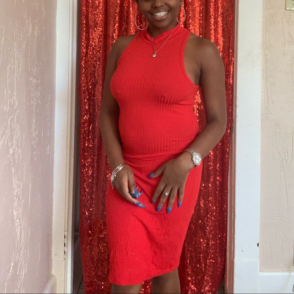 Red ribbed tank dress